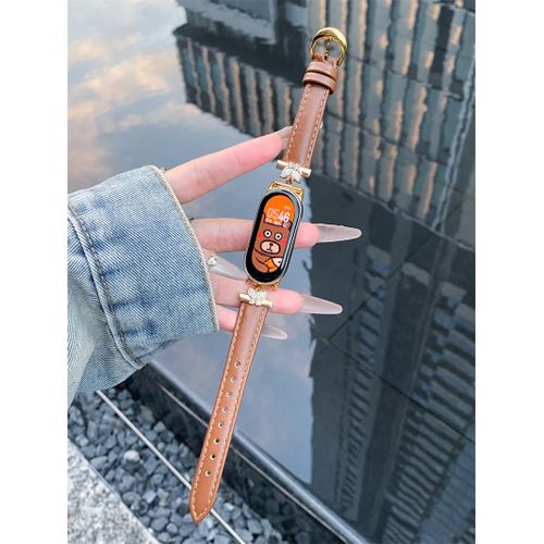 Convient Pour Huawei Gt3 Pro Bracelet De Montre Gt5 Cuir Véritable Gt4 Haut De Gamme Femme Maigc Bracelet De Montre Intelligente Fit3-Bracelet Xiaomi 8/9, Motif Papillon Marron Classique