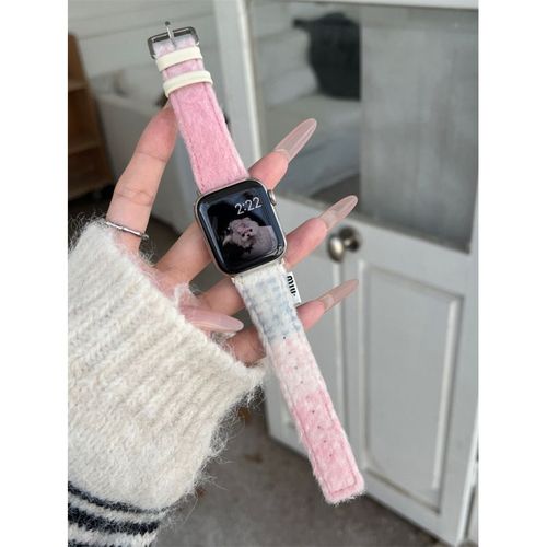 Peluche Dégradée Ultra Douce Adaptée Aux Bracelets Apple Watch Iwatch S9 Et S10 Haut De Gamme Apple Watch S8765se-Peluche Dégradée Rose S10 46 Mm