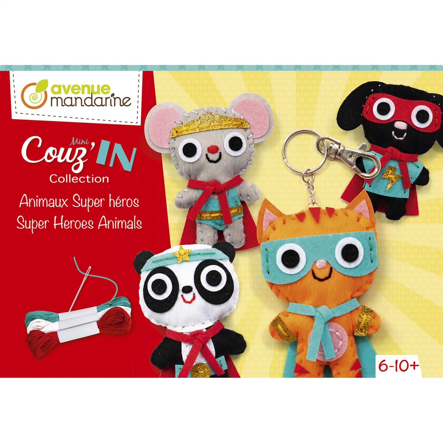 Avenue Mandarine Boite Créative Couture Enfant - 4 Porte-Clés Mini Couz'in Super Héros