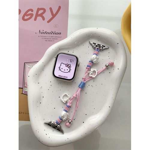 Nouvelle Corde Tressée Mignonne D'été Adaptée À L'apple Watch 8, À L'apple Watch 7, Au Bracelet De Montre Girly Girly S9-Bracelet Kitty - Rose - 38 Mm/40 Mm/41 Mm