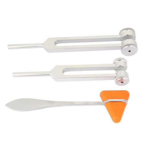 Lot De 3 Diapasons Neurologiques En Alliage D'aluminium Argente Et Marteau A Percussion 128 Hz + 256 Hz