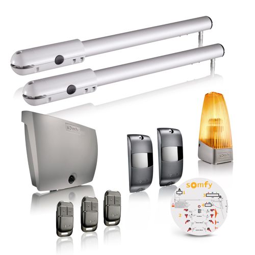 Motorisation de portail battant à vérin SGS Essential RTS - Livrée avec 3 télécommandes Keypop, feu orange et photocellules - Compatible app TaHoma