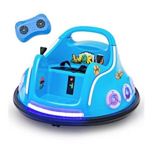 COSTWAY 12V Auto Tamponneuse Electrique 360° pour Enfants, Télécommande  2.4G, avec Lumières Clignotantes & Musique, 3-8 Ans, Bleu