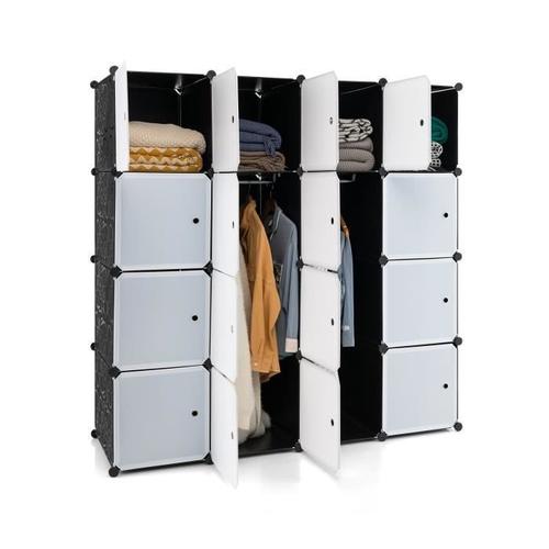 Costway Armoire Penderie 16 Compartiments, Avec 16 Portes Et 2 Tringles, Pour Vêtement, Chaussures Jouets, Grande Capacité