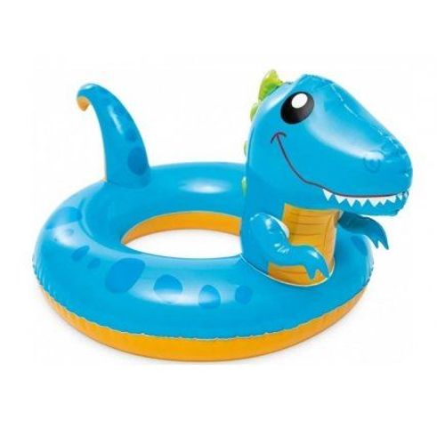 Bouee Gonflable Dinosaure 81x58cm, Bleu - Bouee Tete Animal Enfant 3/6 Ans - Natation, Piscine, Ete, Plage - Set Jouet Et Carte Animaux