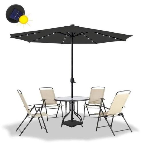 Yuenfong 350cm Parasol De Jardin Inclinable En Aluminium Avec Manivelle Et Protection Uv 40+, Avec Led, Gris Foncé