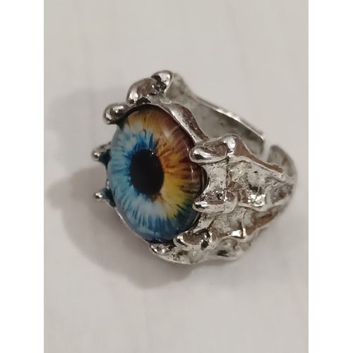 Bague Métal Argenté,Oeil,Taille 18.8 Mm, Reglable