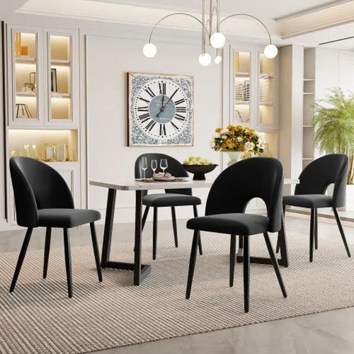 Chaises De Salle À Manger (4 Pièces), Chaises Rembourrées Design Chairs Diamond Pattern On Back, Black