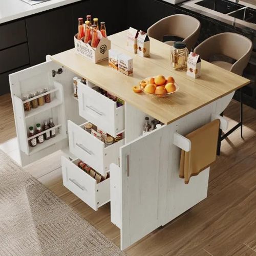 Ilot De Cuisine, Cloison Amovible, Roulettes Amovibles Comme Armoires De Cuisine, Blanc