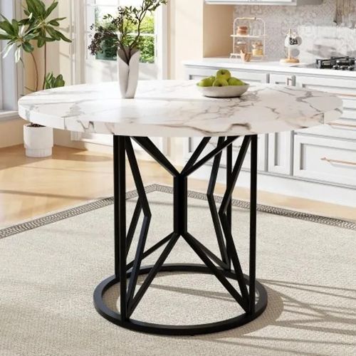 Table De Salle À Manger Ronde (100 X 100 X 76cm) Pieds Géométriques, Pieds Noirs
