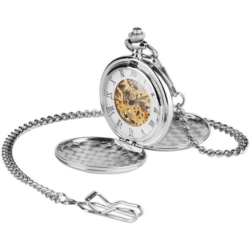 Montre De Poche, Boîtier Lisse Argenté, Montre De Poche Mécanique À Remontage Manuel, Chiffres Romains Vintage, Montres À Gousset Pour Hommes Et Femmes