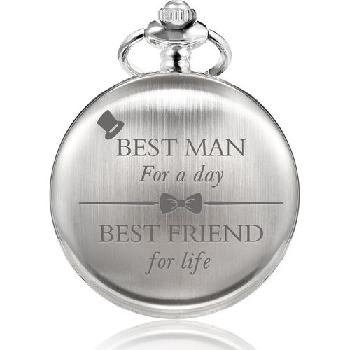 Montre Gousset Personnalisée Gravée Best Man Montre De Poche À Quartz Fobwatch Cadeau Pour Mariage Témoin D'honneur Montre De Poche Cadeau De Mariage Argent, Argenté
