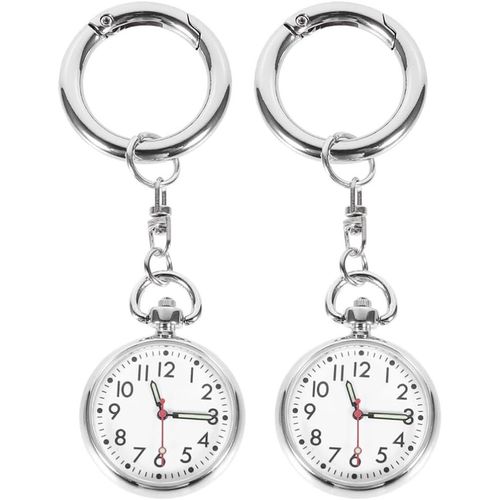 Sherchpry Lot De 2 Montres De Poche À Suspendre Pour , Porte-Clés, Montre De Poche, Montre Gousset Pour À Dos, Montre Numérique Porte-Clés En Alliage De Zinc (Argenté), Argenté,