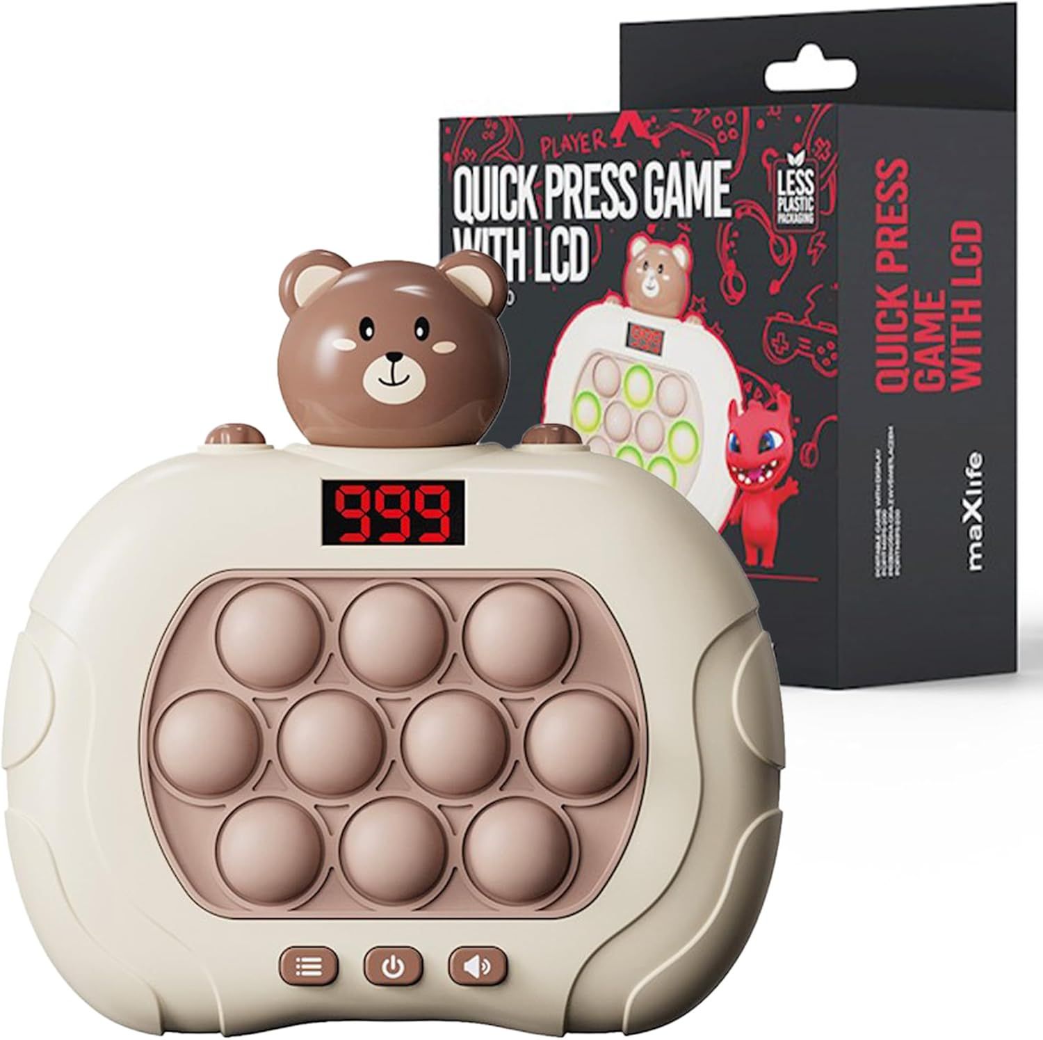 Maxlife Jeu Popit Interactif Mxps-200 Ours Avec Écran ¿ Jouet Éducatif Pour Enfants ¿ Stimule La Mémoire Et La Concentration ¿ 6 Modes De Jeu ¿ Lumières Et Sons Interactifs ¿ Portable