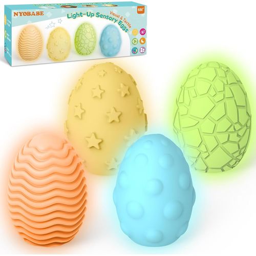 Jouet Montessori Sensoriel 1 2 3 4 5 6 Ans,2 En 1 Oeufs Sensoriels(4 Textures,7 Couleurs De Lumière),Anti Stress Enfant Jouet Autisme,Jeux Sensoriel Bebe 6+Mois,Veilleuse Enfant Pâques Cadeau