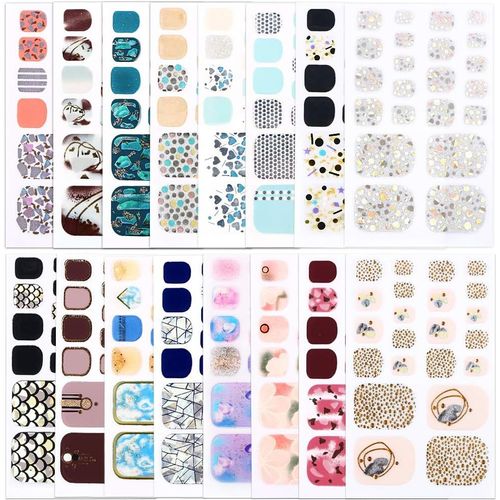 16 Feuilles 352pcs Autocollants Ongles Complet Pour Pieds Faux Ongles D'orteil Artificiel Brillants Auto-Adhésifs Nail Sticker Décoration Diy Accessoire De Manucure Pour Femmes Filles 