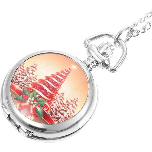 1 Pc Montre De Poche De Noël Ancien Montres Hommes Montre De Poche Thème Noël Montre De Poche Décorative Montre De Poche Portable Montre De Conception D'arbre De Noël Métal Silver