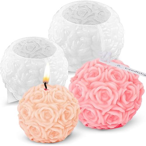 Moules Bougies Boules De Roses En Silicone, Moules À Bougies En Silicone 3d, Bricolage Moule Bougies En Silicone Pour Bougies Parfumées, Saint-Valentin, Ornements Décoratifs