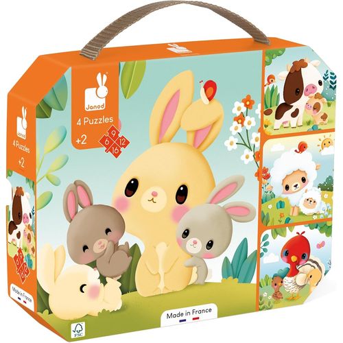- 4 Puzzles Évolutifs Animaux De La Ferme - 6-9-12-16 Pièces - Jouets Enfant - Jeux Éducatifs - Dextérité Et Patience - Fabriqué En France - Dès 24 Mois,J03319, Orange