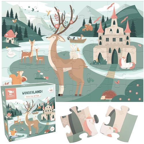 - Puzzle Fille Xl - Wonderland - Puzzle Géant, 69x49cm - 48 Pièces - Dès 4 Ans - Puzzle Château, Princesse, Animaux, Cerf - Puzzle Licorne - Jeu Éducatif, Cadeau Enfant Fille