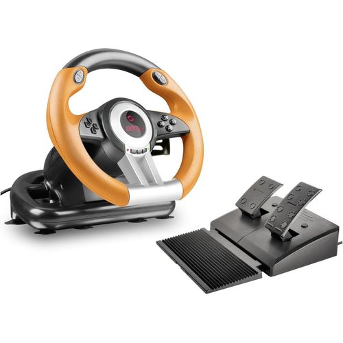 Drift O.Z. Volant De Course - Volant De Voiture Jeux Usb Pour Pc/Ordinateur, Volant Pc Avec Levier De Vitesse, Avec Retour De Force, Noir-Orange