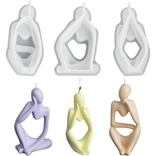 Moule Bougie Silicone, 3 Pièce Moule À Bougies En Silicone,Moule De Bougie En Silicone,Moule Pour Diy Faisant De L'artisanat Décorative Pour Fabrication De Bougie Parfumée Savons Et Figurine