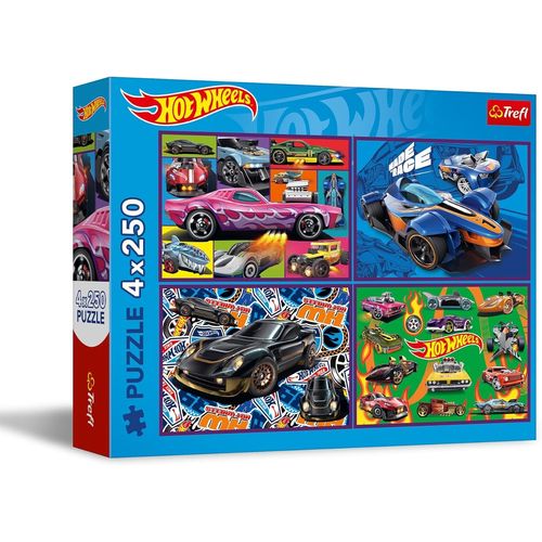 4 En 1 : Hot Wheels, Voitures De Course-4 X 250 Pièces-Ensemble De Quatre Puzzle Pour Les Adolescents, 13312, Multicolor