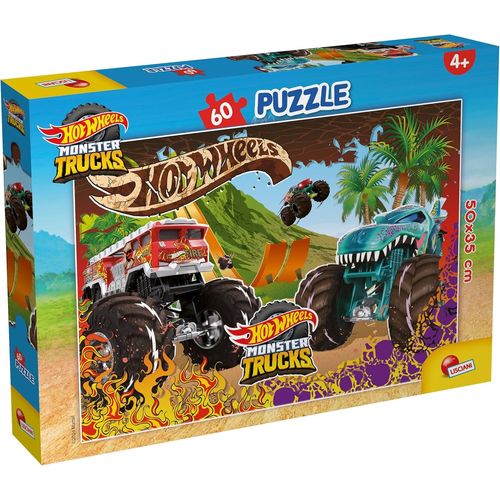 Lisciani - Hot Wheels Puzzle - 60 Pièces - Pour Enfants Dès 4 Ans - 35x50cm - Puzzle Monster Trucks Avec Cascades Audacieuses - Action Et Vitesse - Développe Réflexion Et Dextérité
