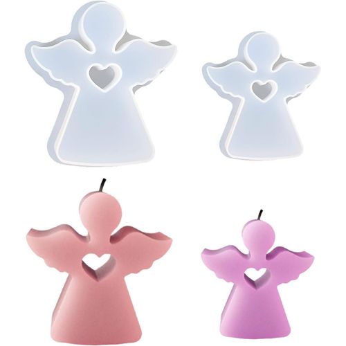 Lot De 2 Moules En Silicone - Bougeoirs 3d - En Silicone - Ange - Moules À Bougie - Moules De Coulée En Silicone Pour Bougies Diy - Bricolage - Figurines D'ange