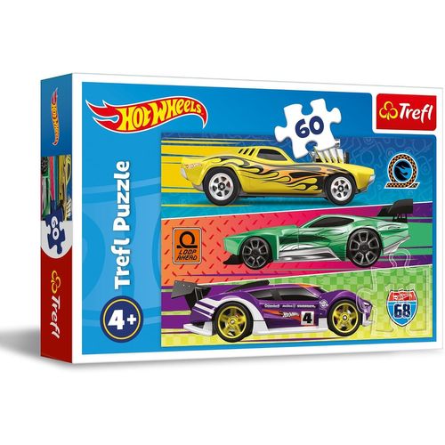 - Hot Wheels, Course - Puzzle 60 Pièces - Puzzles Colorés Avec Voitures Emblématiques, Divertissement Créatif, Amusement Pour Enfants À Partir De 4 Ans