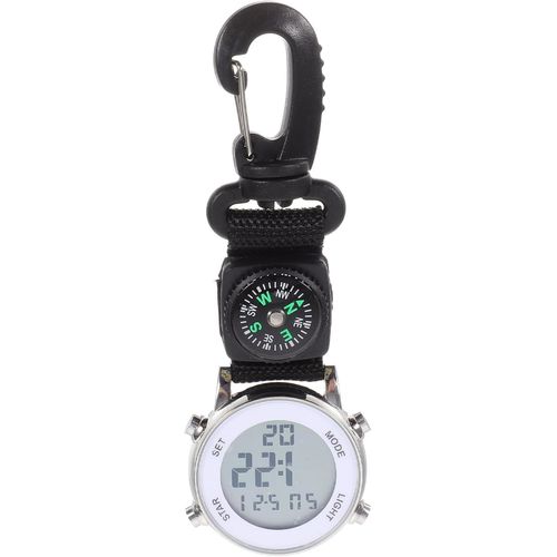Montre Murale Multifonction Montre Gousset Montre Clip Montre Avec Boussole Montre Suspendue Polyvalente Poche Numérique Agrafe Montre Numérique Montre Mousqueton Verre Silver