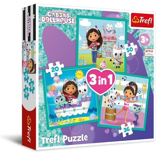 - Gabby's Dollhouse, Activités De Gabby - Puzzle 3en1, 3 Puzzles, De 20 À 50 Pièces - Puzzles Colorés Avec Personnages De Bande Dessinée, Loisir Pour Les Enfants À Partir De 3 Ans