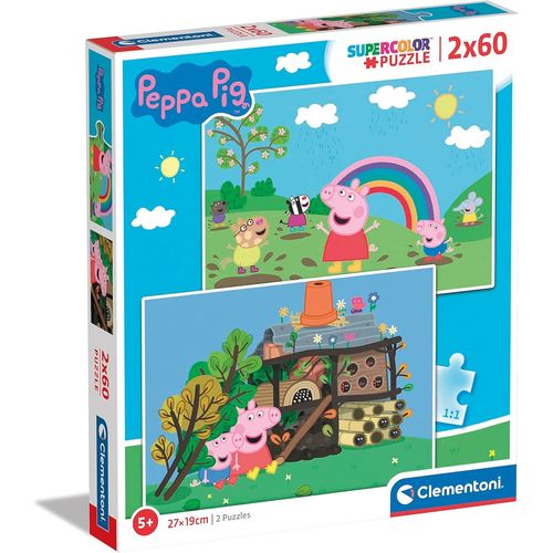 - 21622 - Supercolor Puzzle - Peppa Pig - 2x60 Pièces, Puzzle Enfants 4 Ans, Boîte De 2 Puzzles (60 Pièces), Puzzle Dessin Animé - Fabriqué En Italie