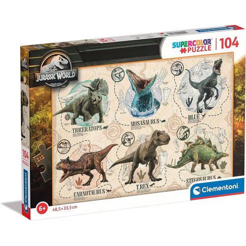 - 27179 - Supercolor Puzzle - Jurassic World - 104 Pièces, Puzzle Enfants 6 Ans, Puzzle Dessin Animé - Fabriqué En Italie