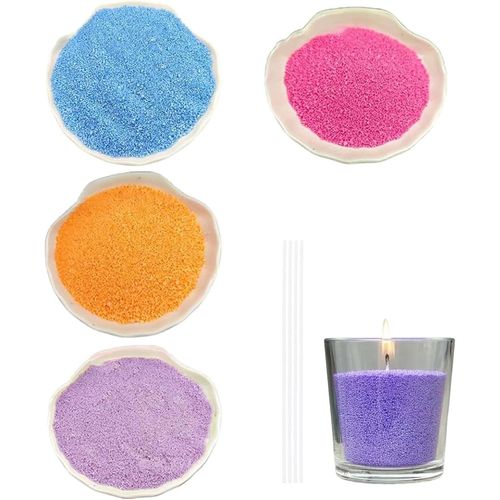Sable De Bougie Avec Mèche,Sable De Cire Parfumée Et Mèche,Kerzen Sand,Granulés De Cire Pour Bougies Aromatiques,120G (Violet,Rose,Orange,Bleu)