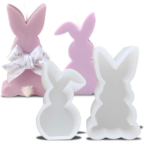 Moules Bougie Lapin De Pâques 2 Pièces Moules Paques Lapins Bougie 3d Moules En Silicone De Lapin De Pâques Pour Savon Fait Main Bougies Parfumées Ornements Artisanaux(B)
