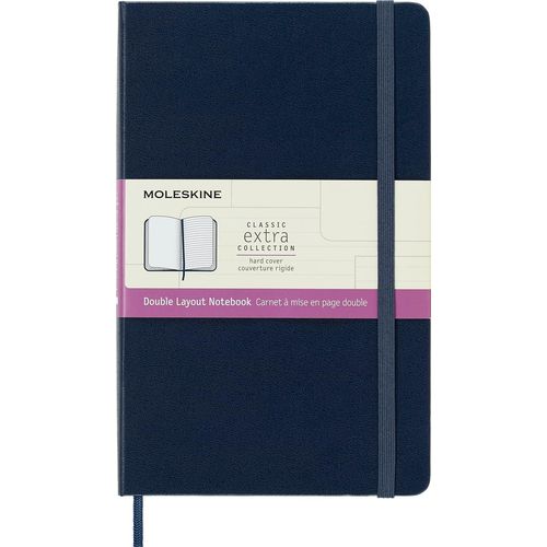 , Classic Notebook, Pages Blanches Et Lignées, Couverture Rigide Et Fermeture Elastique, Grand Format 13x21 Cm, Couleur Bleu Saphir, 192 Pages