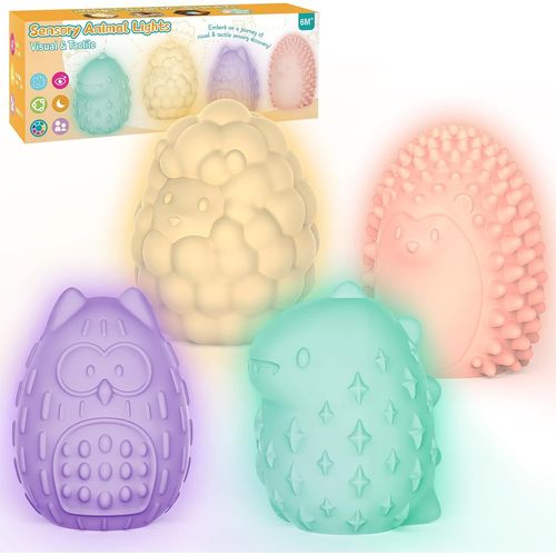 Jouet Montessori Sensoriel Enfant 1-6 Ans,Lampe Sensorielle Thème Animal(4 Textures,7 Couleurs De Lumière),Jeux Sensoriel 6+Mois,Anti Stress Jouet Sensoriel Autisme,Veilleuse Enfant Cadeau