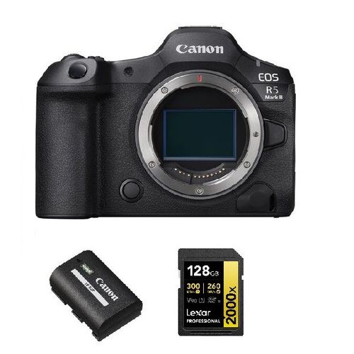 Canon EOS R5 II Boîtier+ Canon LP-E6P batterie + carte mémoire Lexar SDXC 128 Go Professional 2000x UHS-II