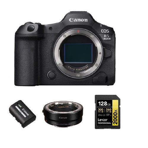 Canon EOS R5 II Boîtier+ Canon LP-E6P batterie + EF-EOS R monture+carte mémoire Lexar SDXC 128 Go Professional 2000x UHS-II