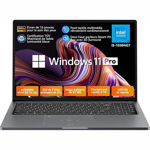 Ordinateur portable Blackview Acebook 12 - 16" Intel ICE Lake I5,16 Go RAM 512 Go SSD,Windows 11 Pro Laptop - QWERT - Gris