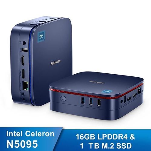 Mini PC Blackview MP60 Intel N5095 2.9 GHz, Windows 11 Pro,16 Go LPDDR4 / 1 To SSD Mini Ordinateur de bureau,Wi-Fi 2.4G+5G - Bleu