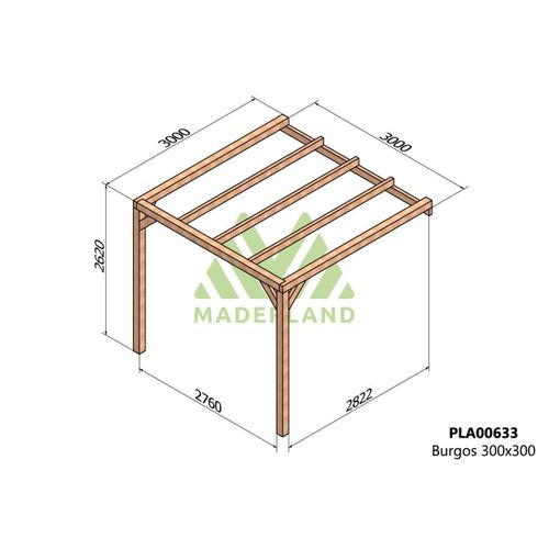 Pergola Accolée En Bois Lamellé-Collé Burgos 300 X 300 Cm