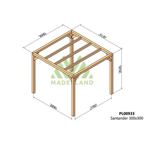 Pergola En Bois Lamellé-Collé Santander 300 X 300 Cm