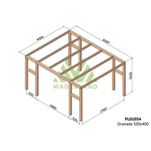 Pergola En Bois Lamellé-Collé Granada 500 X 400 Cm