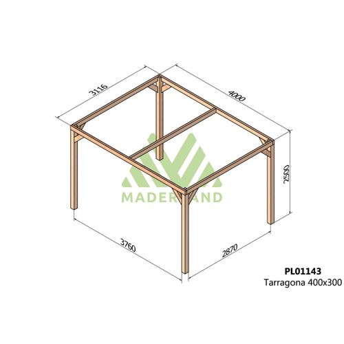Pergola En Bois Lamellé-Collé Tarragona 400 X 300 Cm