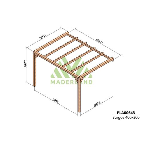 Pergola Accolée En Bois Lamellé-Collé Burgos 400 X 300 Cm