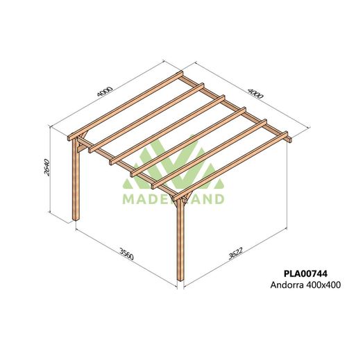 Pergola Accolée En Bois Lamellé-Collé Andorra 400 X 400 Cm