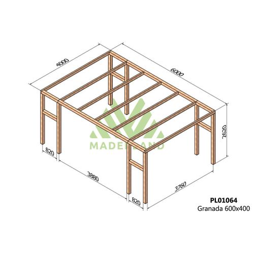 Pergola En Bois Lamellé-Collé Granada 600 X 400 Cm