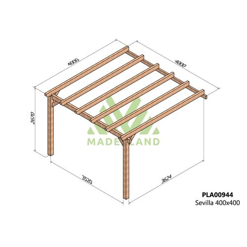 Pergola Accolée En Bois Lamellé-Collé Sevilla 400 X 400 Cm